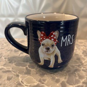Mrs French Bulldog Coffee/Tea Mug Navy Blue Mug with Red Polka Dot Bow On French